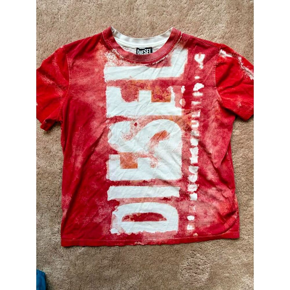 DIESEL Women’s T-REG-G1 Bleeding Logo Graphic T-Shirt Size XL Red 100% Cotton